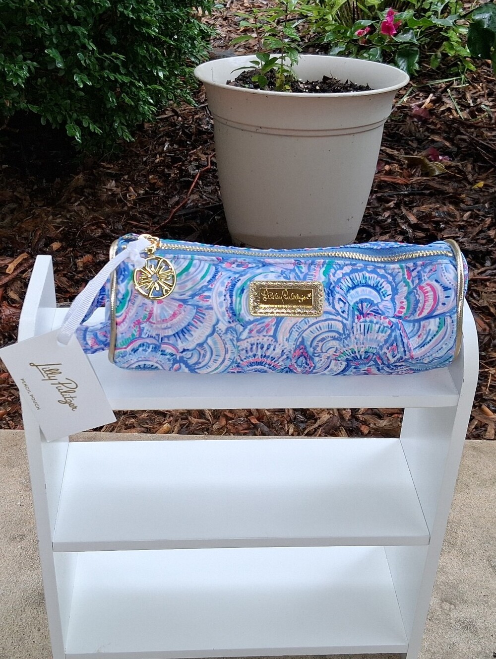 Lilly Pulitzer "Happy As A Clam" Cylinder Pencil Pouch- NWT